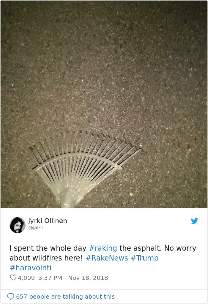 Finns-Troll-Trump-Raking-Leaves-Wildfire-Prevention