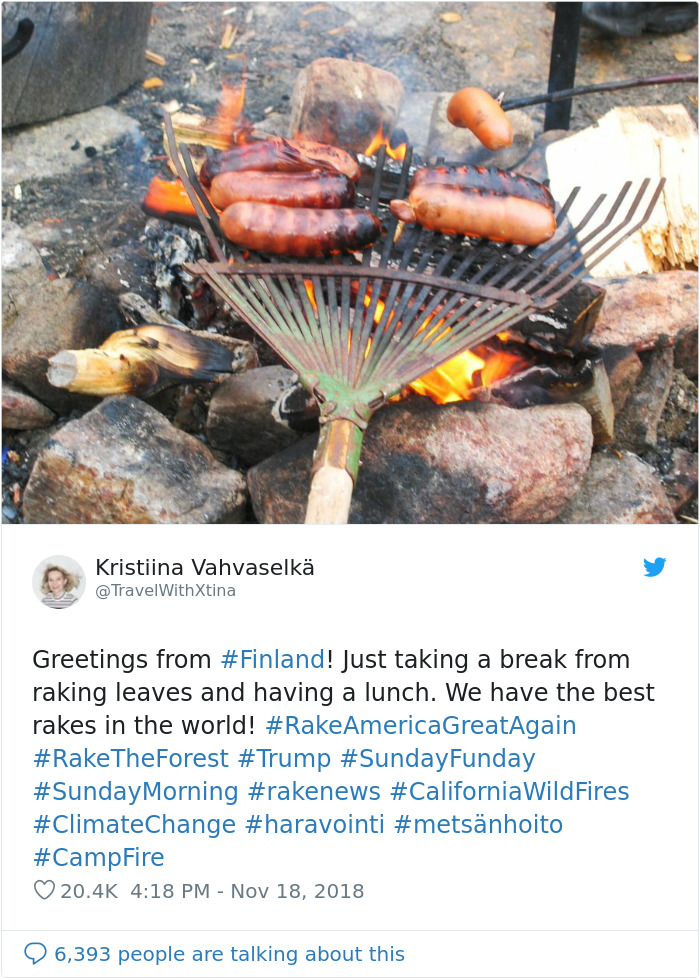Finns-Troll-Trump-Raking-Leaves-Wildfire-Prevention