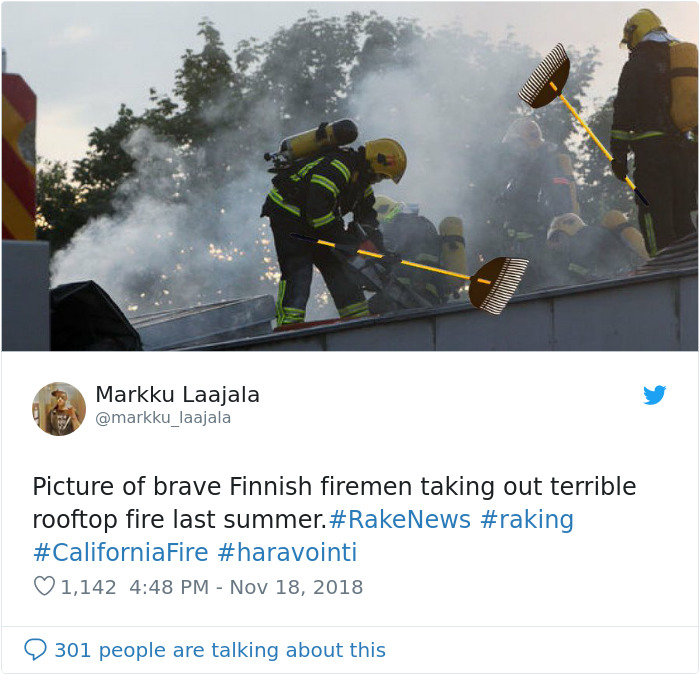 Finns-Troll-Trump-Raking-Leaves-Wildfire-Prevention