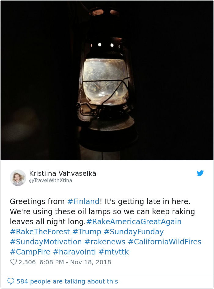 Finns-Troll-Trump-Raking-Leaves-Wildfire-Prevention