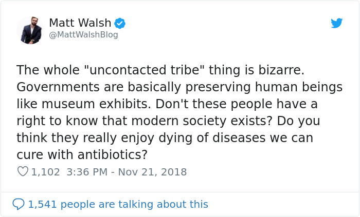 Writer Who's Against Illegal Immigration Says Government Should Bring Civilization To 'Uncontacted Tribe', Gets Murdered By Words Writer Who's Against Illegal Immigration Says Government Should Bring Civilization To 'Uncontacted Tribe', Gets Murdered By Words