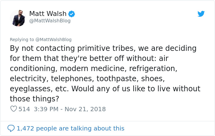 Writer Who's Against Illegal Immigration Says Government Should Bring Civilization To 'Uncontacted Tribe', Gets Murdered By Words Writer Who's Against Illegal Immigration Says Government Should Bring Civilization To 'Uncontacted Tribe', Gets Murdered By Words