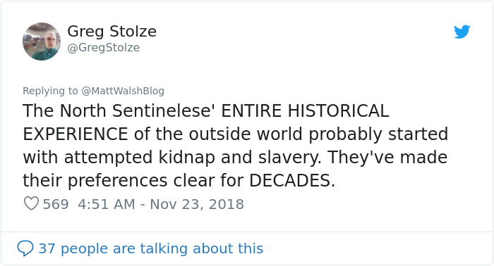 Writer Who's Against Illegal Immigration Says Government Should Bring Civilization To 'Uncontacted Tribe', Gets Murdered By Words