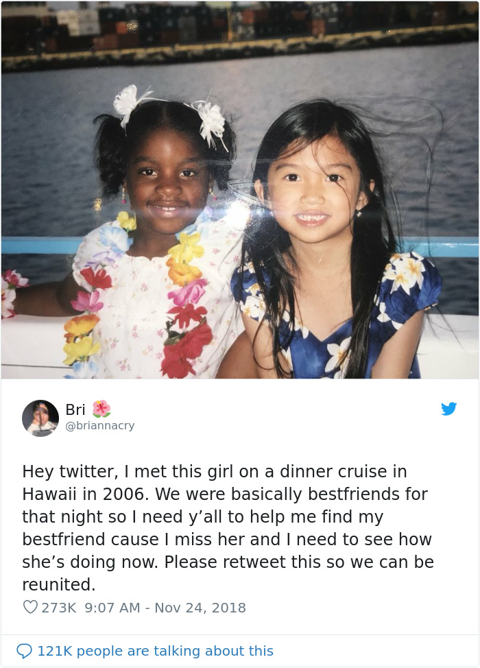 Girl Shares A Photo Of A Friend She Hasn't Seen In 12 Years, And It Gets 100.000 Retweets Overnight Girl Shares A Photo Of A Friend She Hasn't Seen In 12 Years, And It Gets 100.000 Retweets Overnight