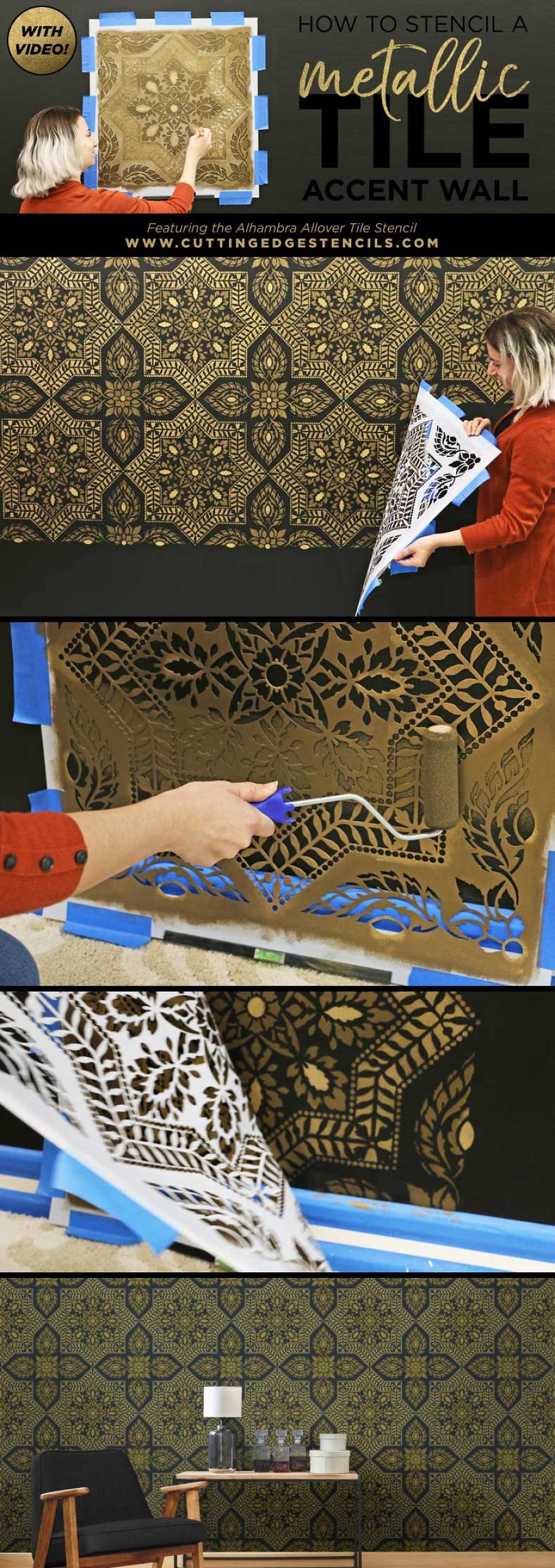 How To Stencil A Metallic Tile Accent Wall How To Stencil A Metallic Tile Accent Wall