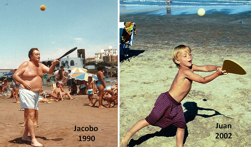 My Father And My Son Missing The Ball On The Beach