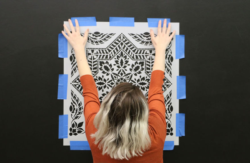 How To Stencil A Metallic Tile Accent Wall How To Stencil A Metallic Tile Accent Wall