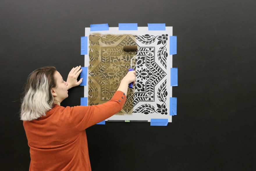 How To Stencil A Metallic Tile Accent Wall