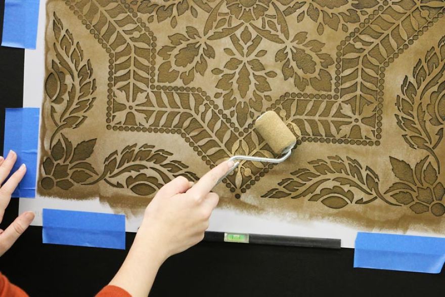 How To Stencil A Metallic Tile Accent Wall