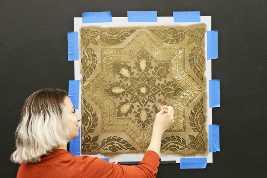 How To Stencil A Metallic Tile Accent Wall