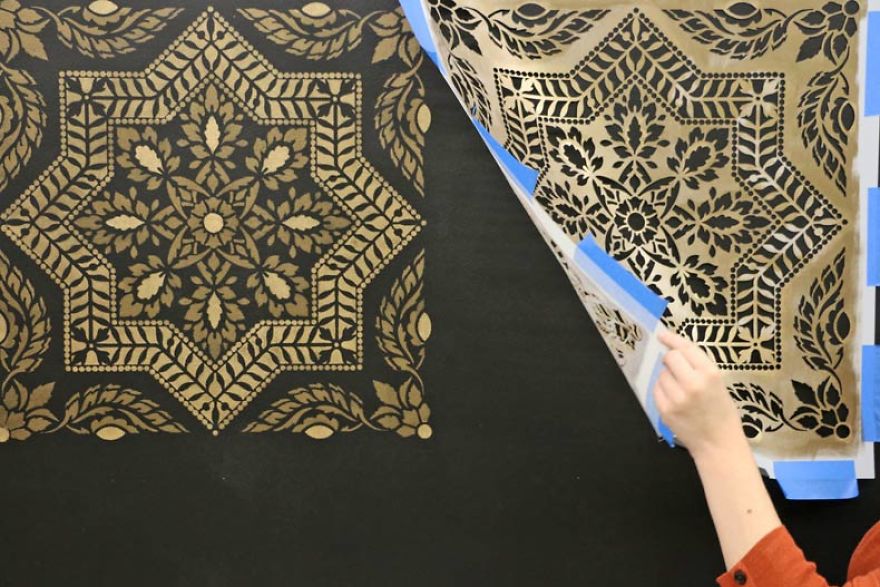 How To Stencil A Metallic Tile Accent Wall