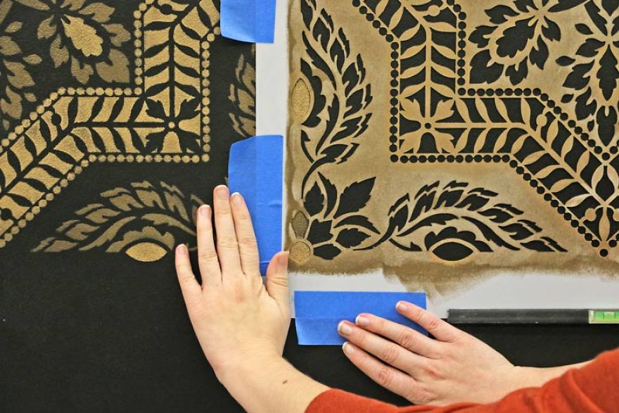 How To Stencil A Metallic Tile Accent Wall How To Stencil A Metallic Tile Accent Wall