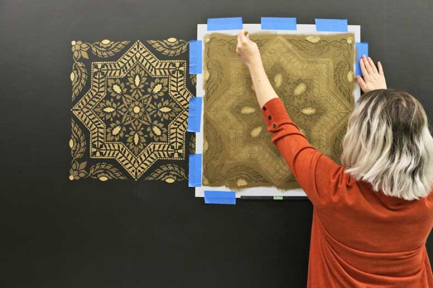 How To Stencil A Metallic Tile Accent Wall