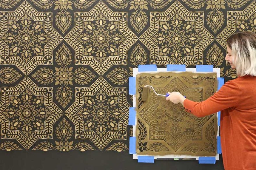 How To Stencil A Metallic Tile Accent Wall