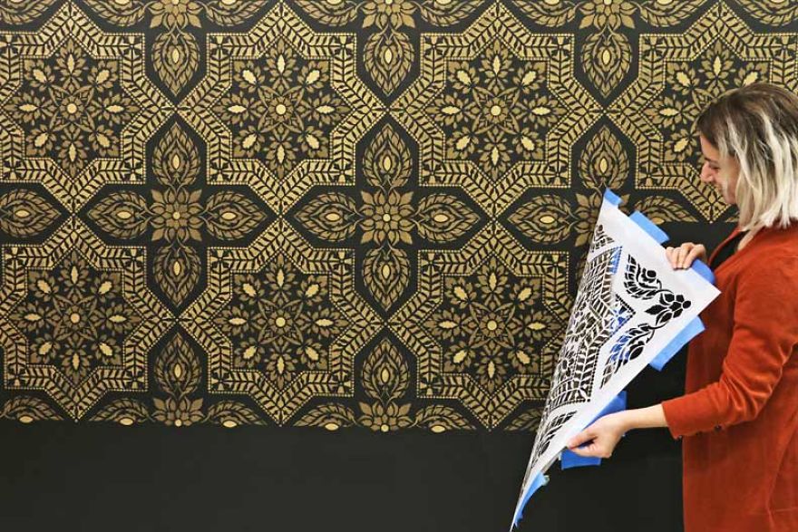 How To Stencil A Metallic Tile Accent Wall