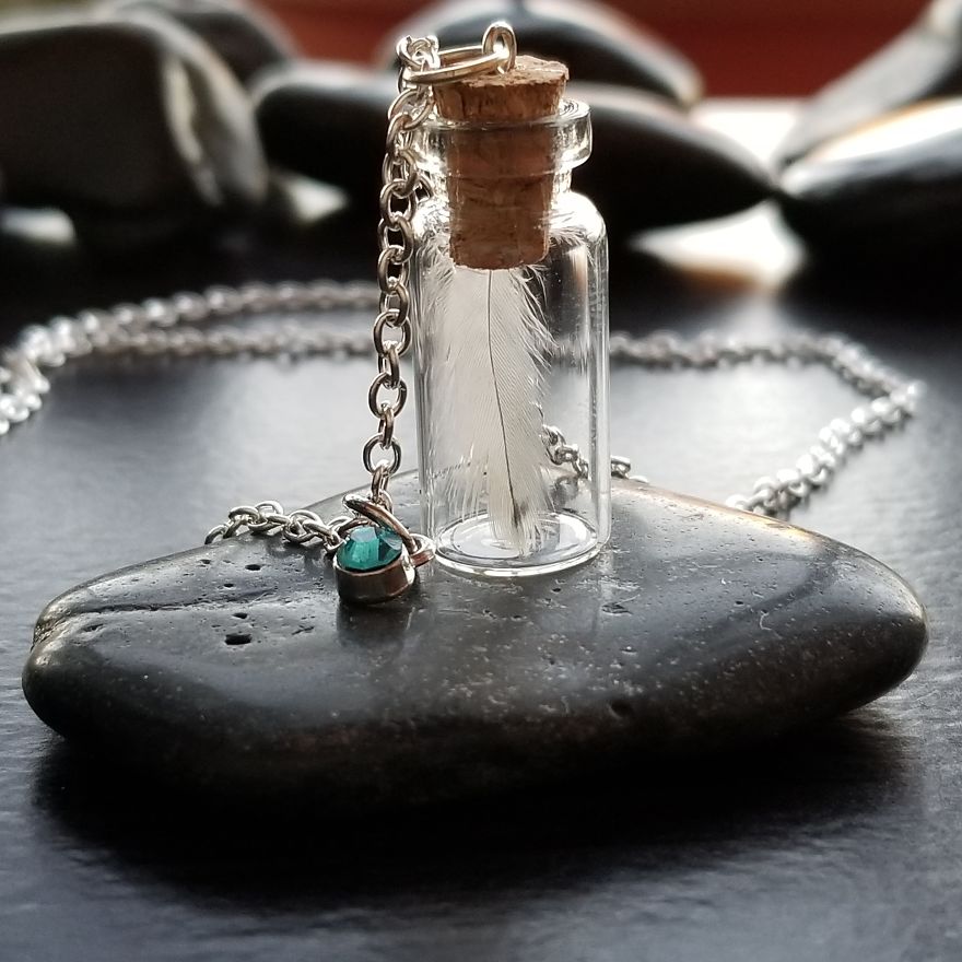 Light Blue Bottled Feather Necklace