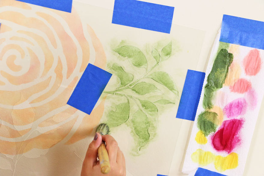 A Floral Watercolor Wallpaper Hack Using Reusable Stencils A Floral Watercolor Wallpaper Hack Using Reusable Stencils
