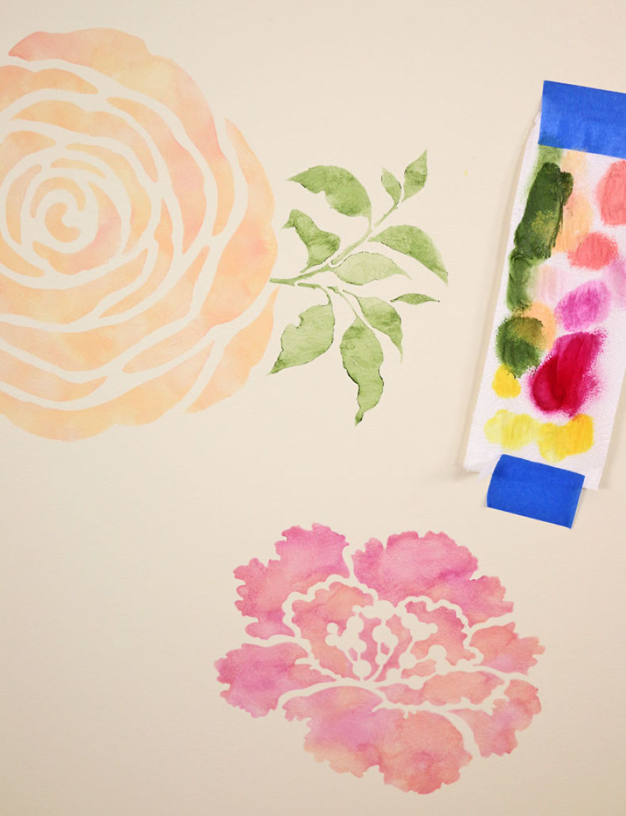 A Floral Watercolor Wallpaper Hack Using Reusable Stencils A Floral Watercolor Wallpaper Hack Using Reusable Stencils