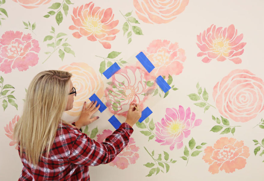 A Floral Watercolor Wallpaper Hack Using Reusable Stencils A Floral Watercolor Wallpaper Hack Using Reusable Stencils