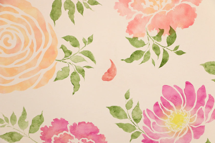 A Floral Watercolor Wallpaper Hack Using Reusable Stencils A Floral Watercolor Wallpaper Hack Using Reusable Stencils