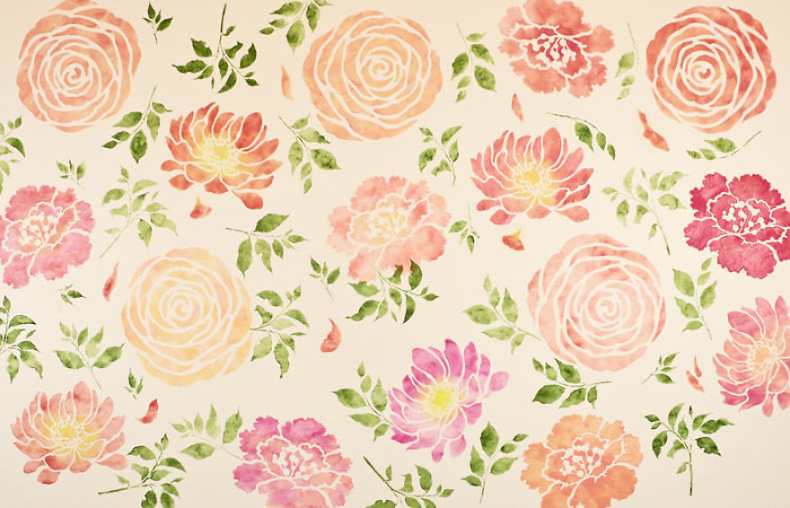 A Floral Watercolor Wallpaper Hack Using Reusable Stencils A Floral Watercolor Wallpaper Hack Using Reusable Stencils