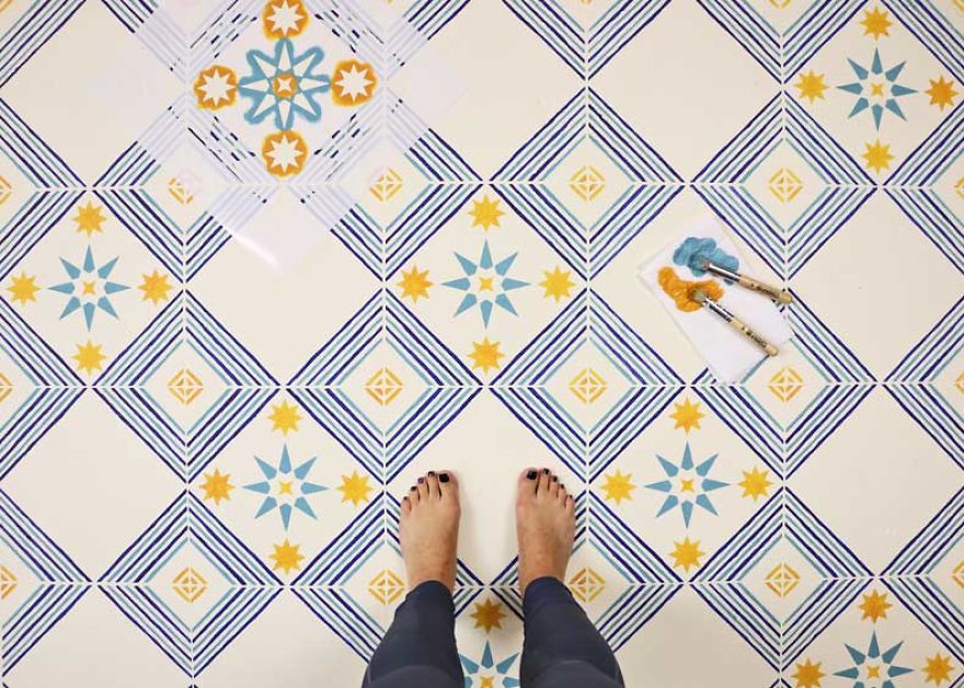 Two Tile Stencils For One Trendy Floor Pattern