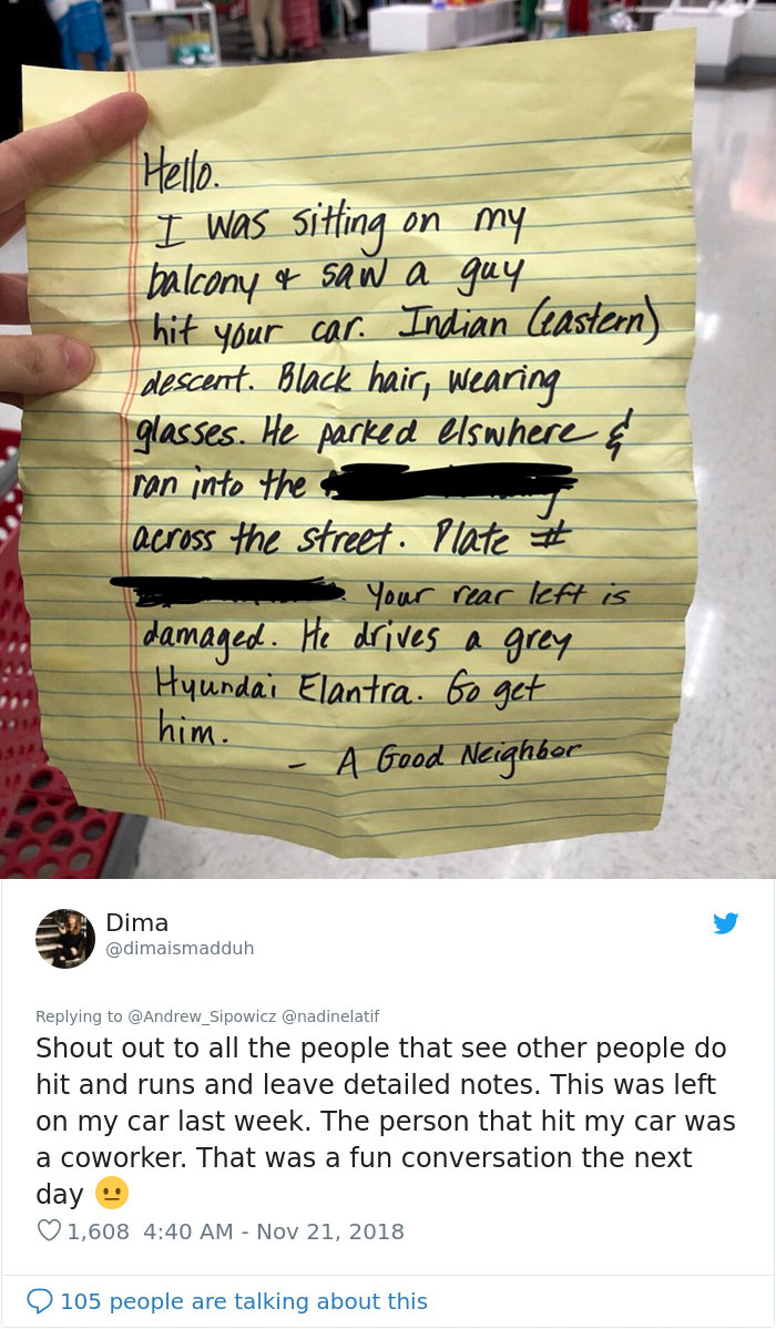 Guy Notices That Someone Hit And Run His Car, Finds A Hilarious Note From A 6th Grader Guy Notices That Someone Hit And Run His Car, Finds A Hilarious Note From A 6th Grader