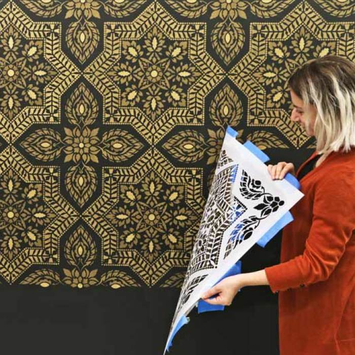 How To Stencil A Metallic Tile Accent Wall