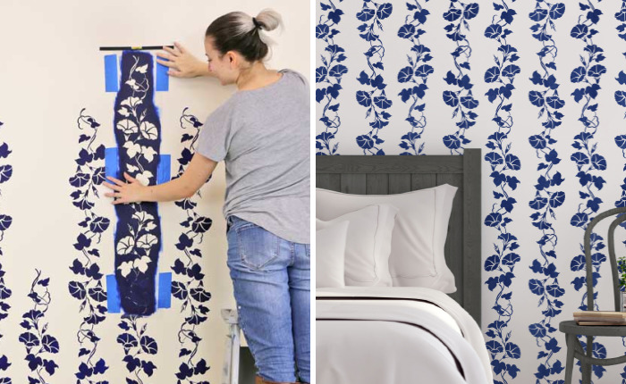 DIY Floral Accent Wall With Stencils