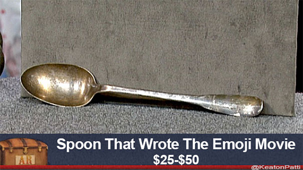 Antiques Roadshow item with hilarious caption about a spoon valued at $25-$50.
