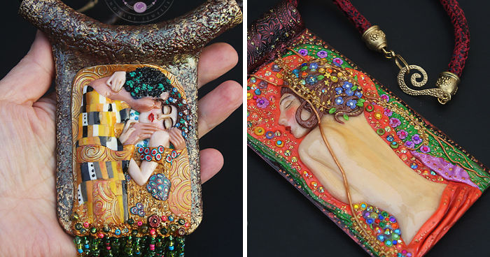 I Use Polymer Clay To Reproduce Fragments Of Gustav Klimt’s Paintings