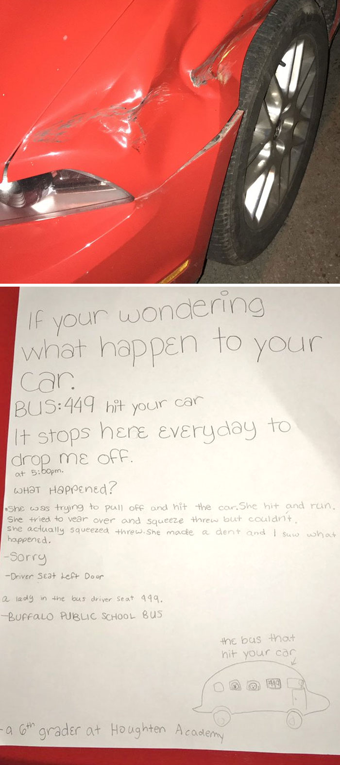 Shoutout To The Anonymous 6th Grader For Saving Me A Couple Thousand (Bus Not Drawn To Scale)