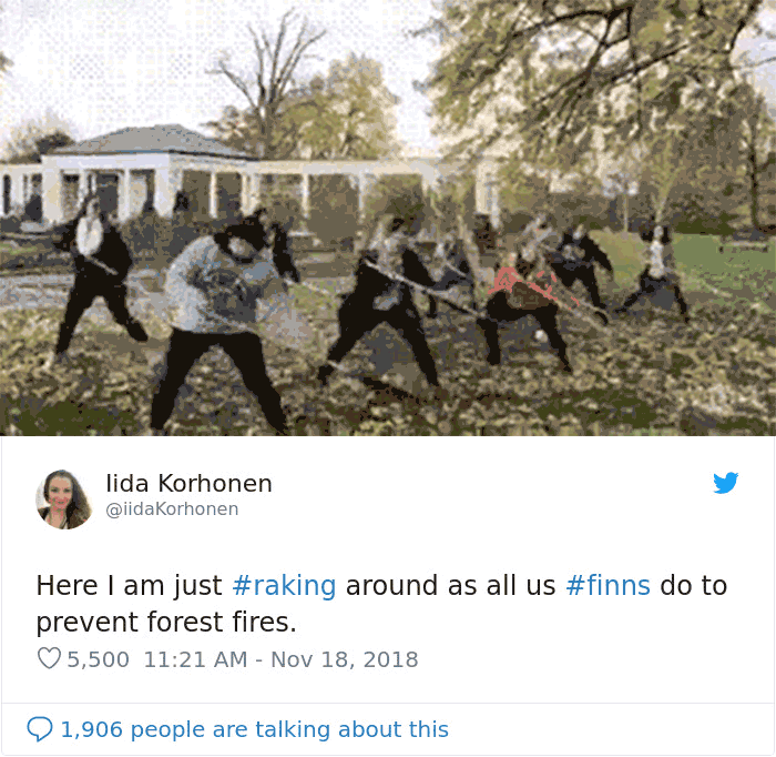 Finns-Troll-Trump-Raking-Leaves-Wildfire-Prevention