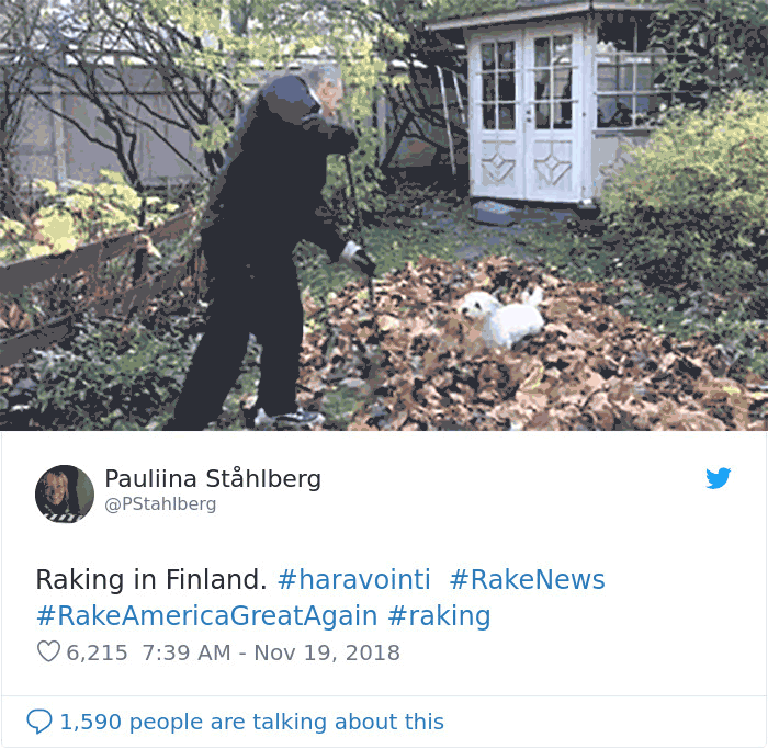 Finns-Troll-Trump-Raking-Leaves-Wildfire-Prevention