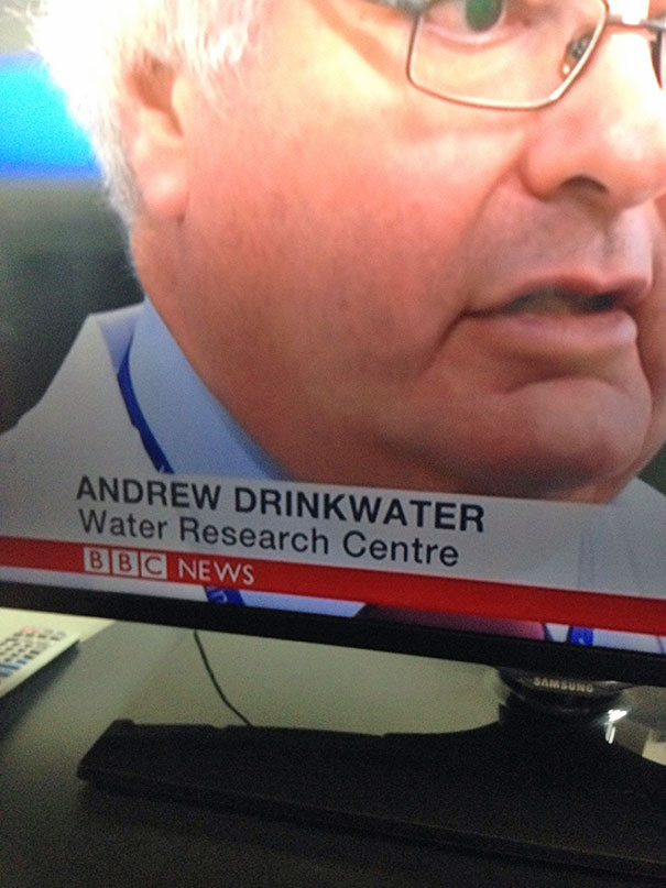 Close-up of a Water Research Centre expert on BBC News, emphasizing the humor in perfect job matches.