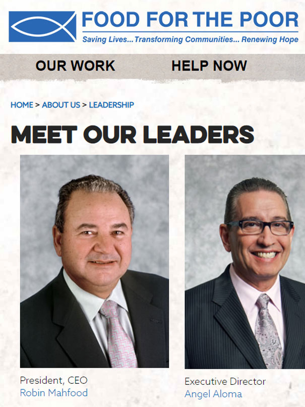 Two leaders in suits from "Food for the Poor," embodying people born to do their jobs.