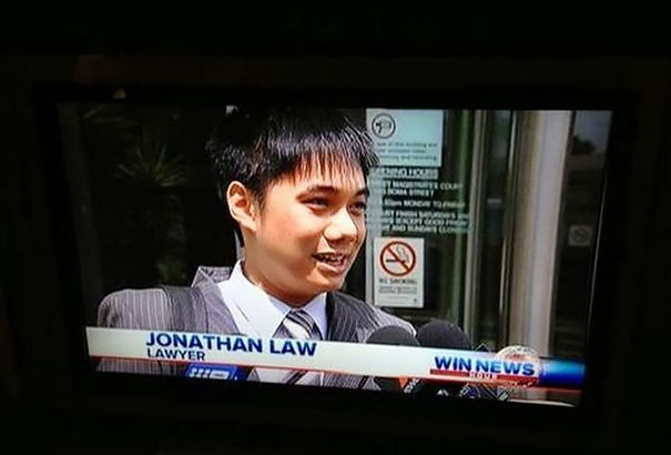 Man named Jonathan Law being interviewed, displaying a humorous alignment of name and profession.