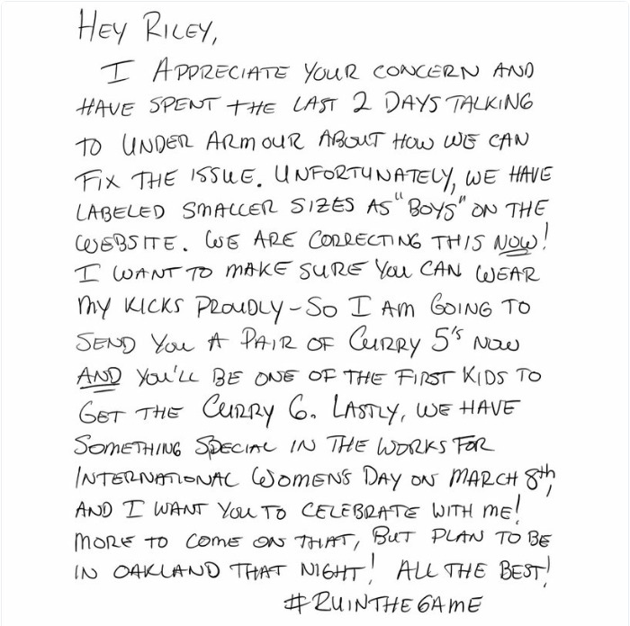 9-Year-Old Girl Writes A Letter To NBA Star Steph Curry Complaining His Shoes Are Only For Boys, He Responds With A Gift 9-Year-Old Girl Writes A Letter To NBA Star Steph Curry Complaining His Shoes Are Only For Boys, He Responds With A Gift