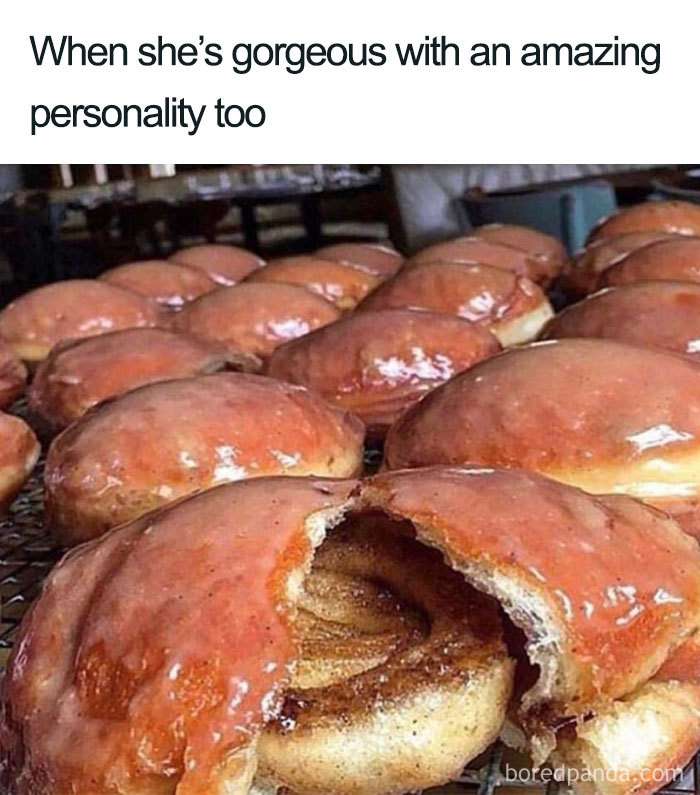 Glazed donut with a hidden cinnamon roll inside, humorously representing wholesome relationship memes.