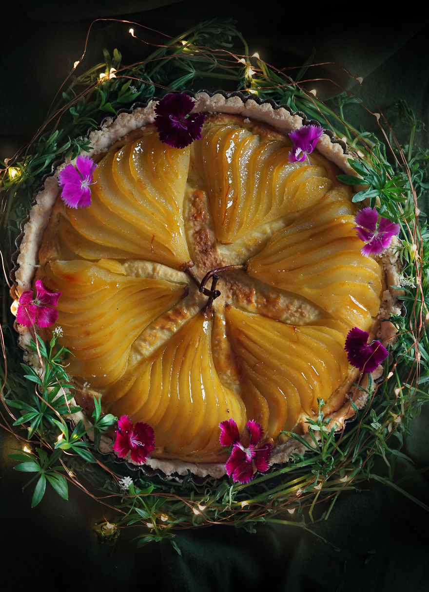 May Wine And Saffron Pear Frangipane Tart