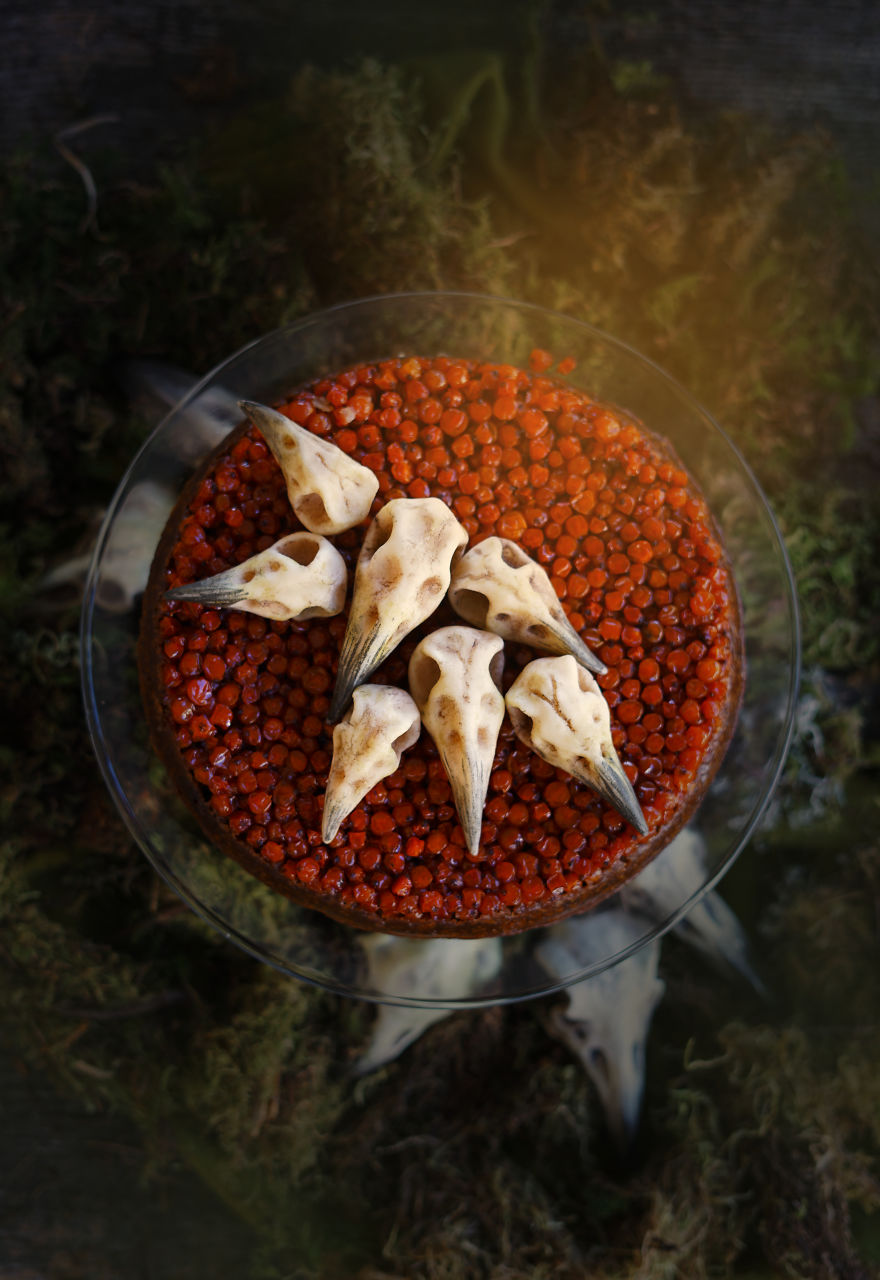 Rowan Upside Down Cake With Edible Raven Skulls