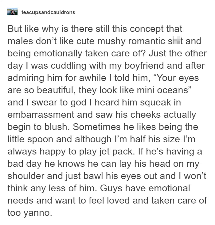 Tumblr Users Explain Why It Is Important To Take Care Of Men&rsquo;s Emotional Needs And It Will Encourage You To Compliment Men More