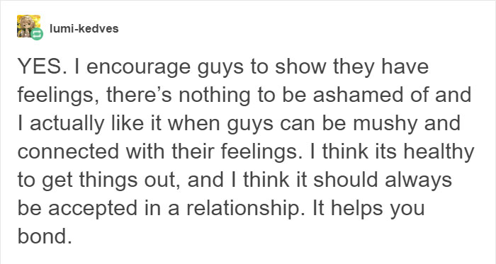Tumblr Users Explain Why It Is Important To Take Care Of Men’s Emotional Needs And It Will Encourage You To Compliment Men More Tumblr Users Explain Why It Is Important To Take Care Of Men’s Emotional Needs And It Will Encourage You To Compliment Men More