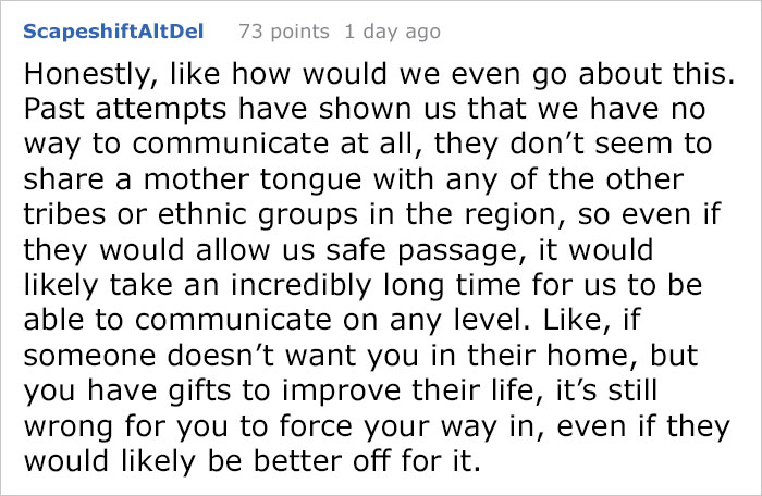 Writer Who's Against Illegal Immigration Says Government Should Bring Civilization To 'Uncontacted Tribe', Gets Murdered By Words Writer Who's Against Illegal Immigration Says Government Should Bring Civilization To 'Uncontacted Tribe', Gets Murdered By Words