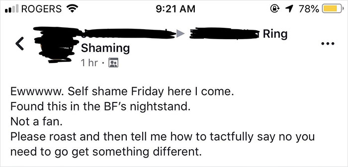 Woman Finds A Ring In Her Boyfriend's Nightstand, Posts It To A Ring-Shaming Group Woman Finds A Ring In Her Boyfriend's Nightstand, Posts It To A Ring-Shaming Group