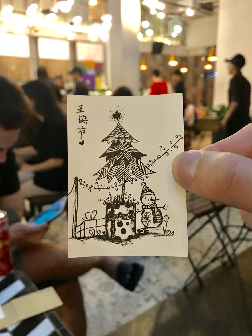 I Drew 24 Pictures Of Christmas Tree In Small Paper Notes In My Coffee Time. These Chrismas Trees Can Be Become True By Your Hands.