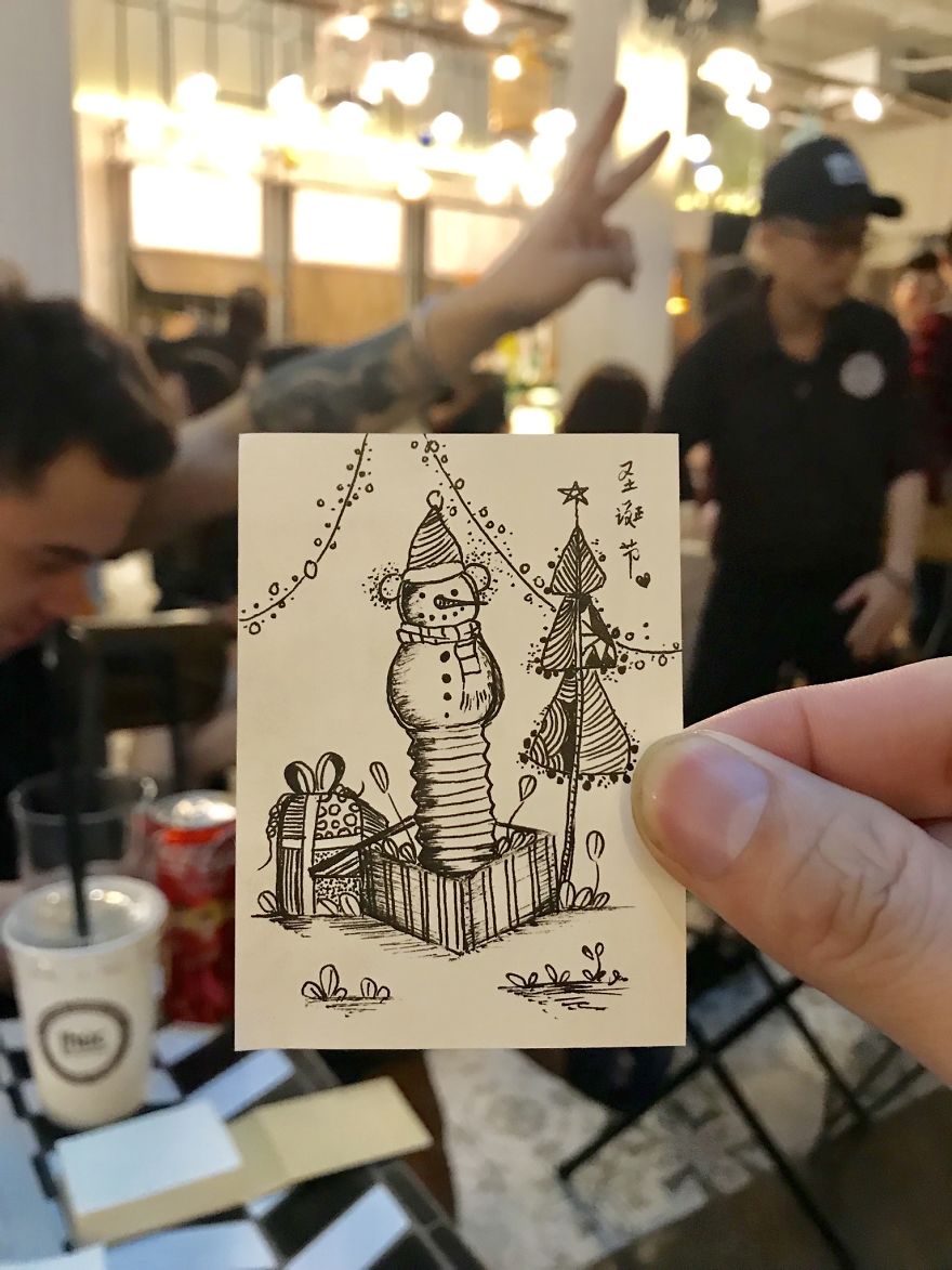 I Drew 24 Pictures Of Christmas Tree In Small Paper Notes In My Coffee Time. These Chrismas Trees Can Be Become True By Your Hands.