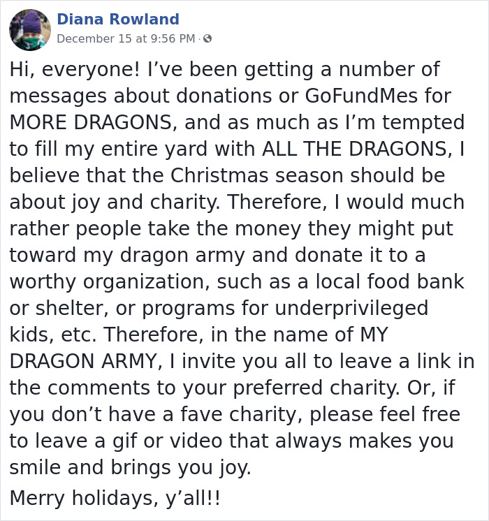 Neighbors Are Saying This Woman's Christmas Dragon Decorations Are Inappropriate, So She 'Fixes' It