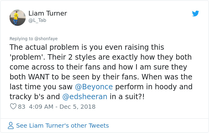 Woman Calls Out The Way Ed Sheeran Dressed Next To Beyonce, Gets Destroyed On Twitter