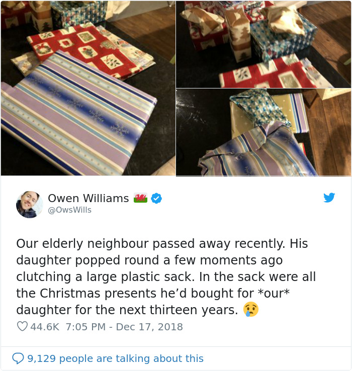 Dying Man Bought Christmas Gifts For Neighbor's 2-Year-Old That She Will Be Getting Until 2032 Dying Man Bought Christmas Gifts For Neighbor's 2-Year-Old That She Will Be Getting Until 2032